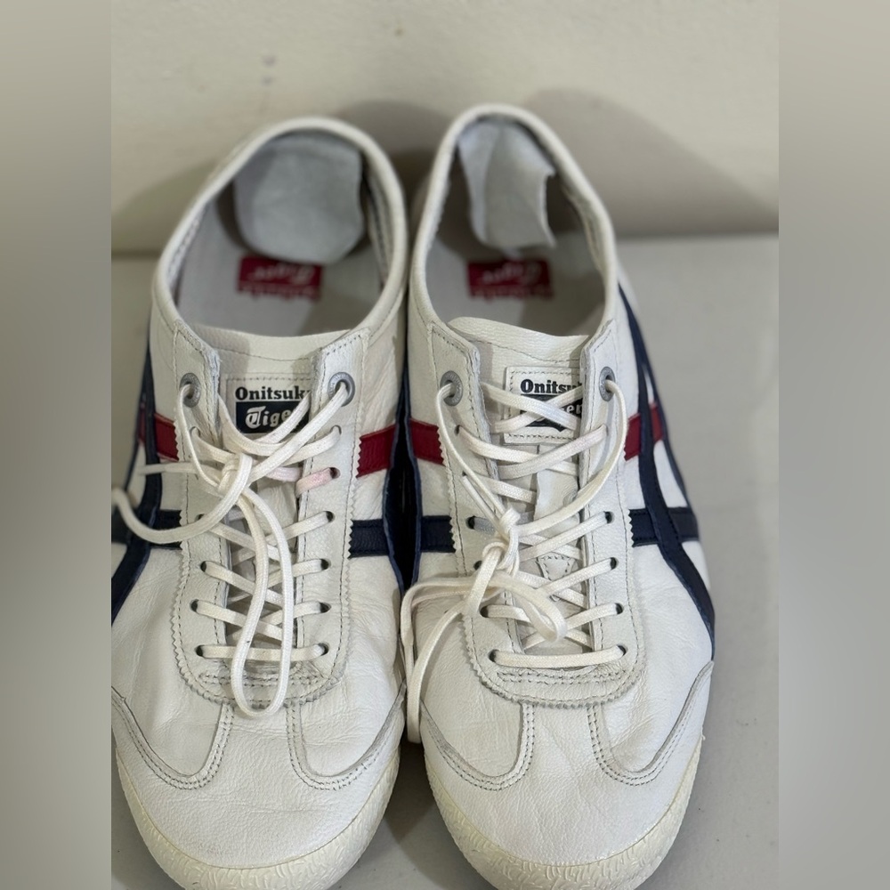 Onitsuka Tiger by Asics White Sneakers with Navy & Red Accents
